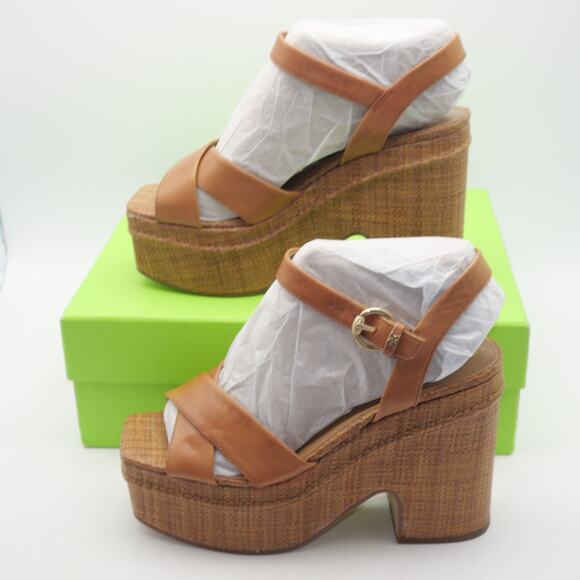 New Sam Edelman Women's 9 Trianna Platform Sandals Brown Leather Chunky Vintage - Picture 3 of 13